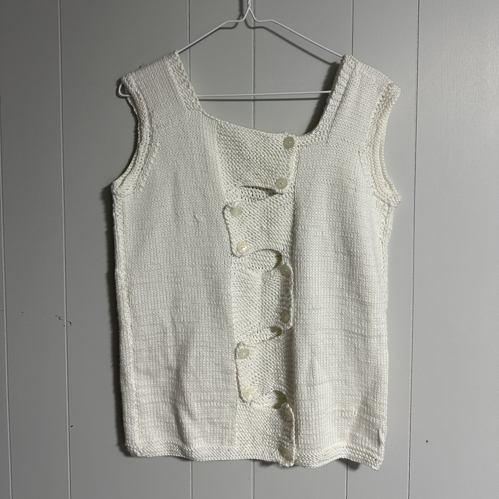 vintage hand crocheted tank top with back button closure size large - Picture 2 of 4